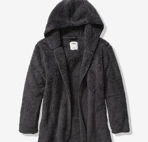 NWT Victoria's Secret PINK Black Sherpa Teddy Bear Hoodie Jacket